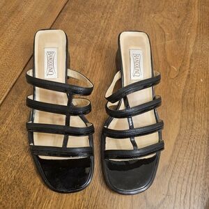 Bandolino Black Strappy Patent Slide Mules